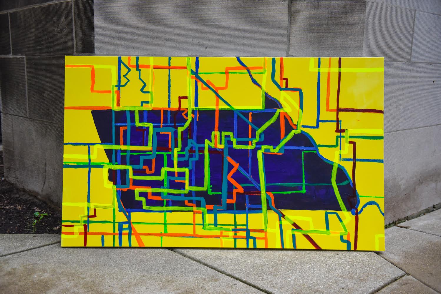 A map of ward boundaries over Logan Square, rendered as a painting on canvas