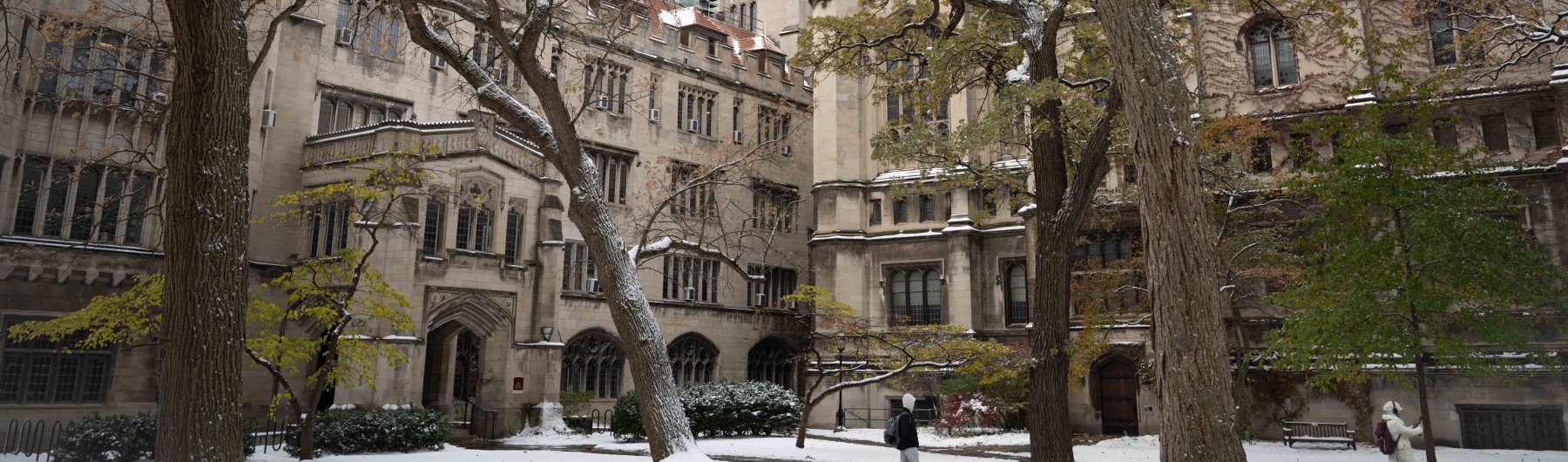 social sciences quad in fall after an overnight snowstorm