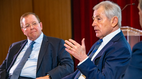 Prof. Robert Pape (left) and former Defense Secretary Chuck Hagel.