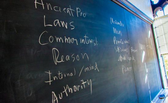 chalk writing on classroom blackboard