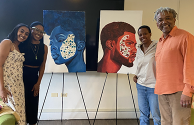 Pictured with artwork at Arts + Advocacy Community Conversation: Arsima Araya, Savannah Bowman, Amanda Williams, and Patric McCoy