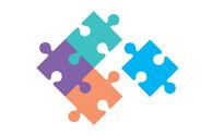 Purple, orange, blue and green puzzle pieces