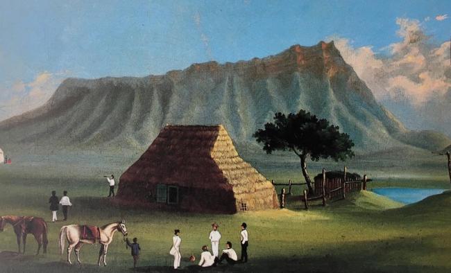 Swiss artist Paul Emmert painted View of a Smallpox Hospital, Waikiki in 1853, during his own quarantine upon arriving in Honolulu, Hawaii.