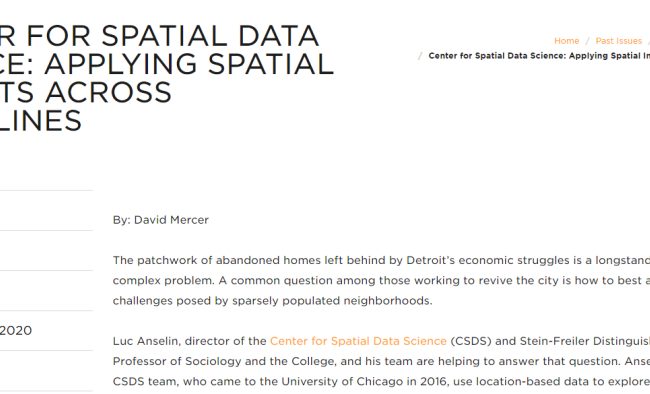 CENTER FOR SPATIAL DATA SCIENCE APPLYING SPATIAL INSIGHTS ACROSS DISCIPLINES