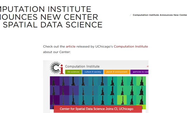 COMPUTATION INSTITUTE ANNOUNCES NEW CENTER FOR SPATIAL DATA SCIENCE