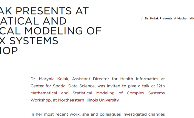 Dr. Kolak Presents at Mathematical and Statistical Modeling of Complex Systems Workshop
