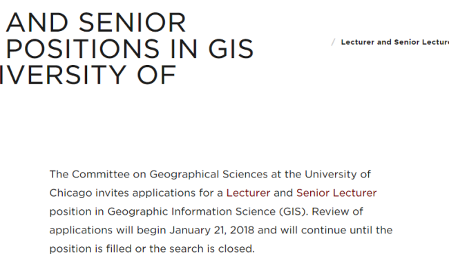 LECTURER AND SENIOR LECTURER POSITIONS IN GIS AT THE UNIVERSITY OF CHICAGO