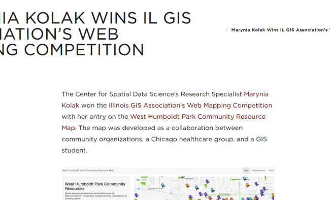Marynia Kolak Wins IL GIS Association's Web Mapping Competition