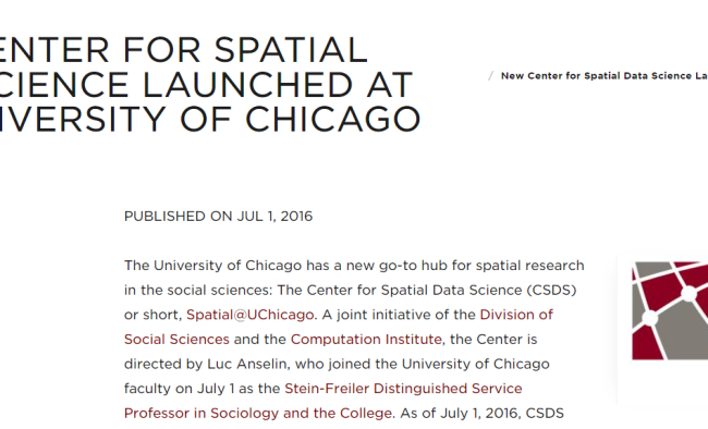 NEW CENTER FOR SPATIAL DATA SCIENCE LAUNCHED AT THE UNIVERSITY OF CHICAGO