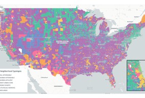 Seven SDOH neighborhood typologies were optimized across the continental United States, as presented in this screenshot from the SDOH web application generated to visualize results. Chicago detail shown in inset map.