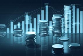 Graphic showing coins in front of graph